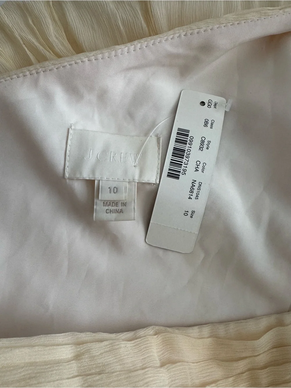 J. Crew One-Shoulder Pleated Cream-Beige Dress
